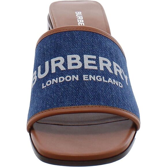 Burberry Womens Wilma 55 Tan Leather Slip on Open Toe Heels Shoes New - Picture 3 of 3